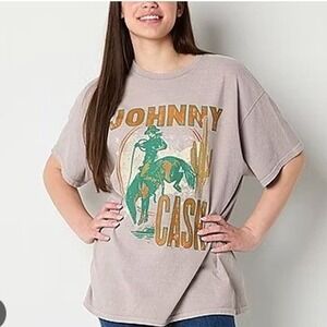 Johnny Cash Western Cowboy Graphic T-Shirt Women's XS Grey Cotton